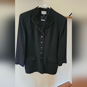 Kasper Black Women's Coat with Leopard Print Collar